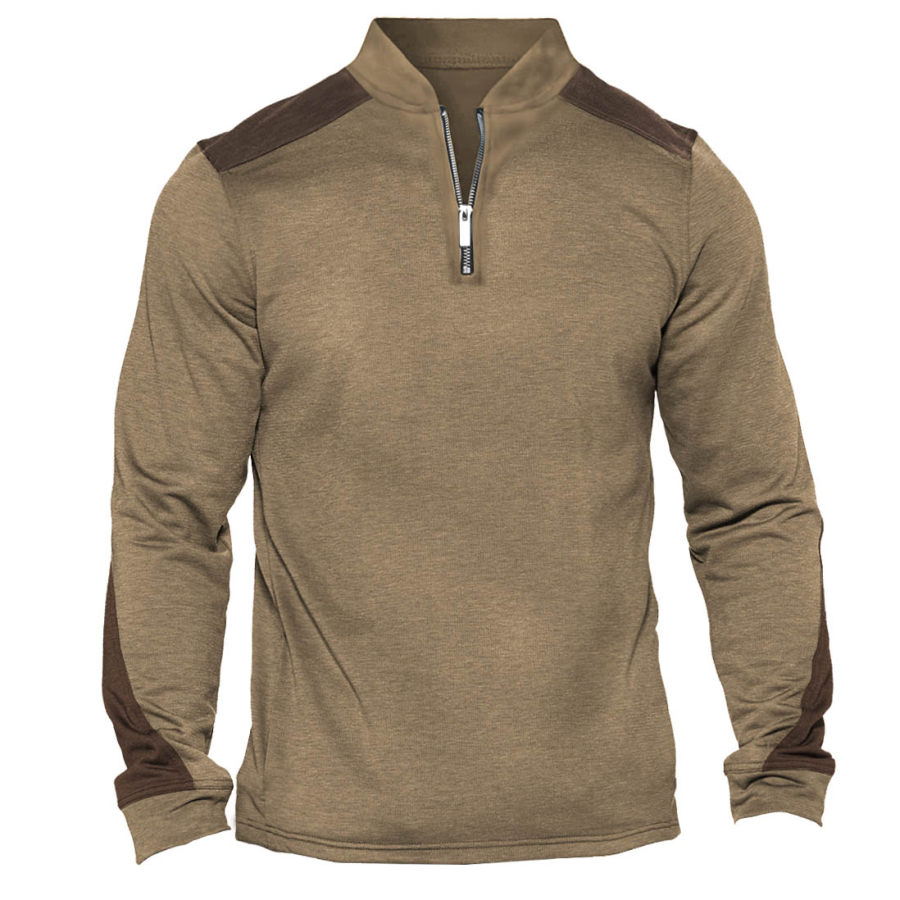 

Men's Outdoor Tactical Colorblock Zip Stand Collar T-Shirt