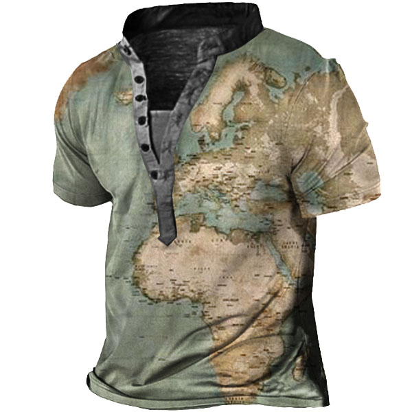 Men's World Map Henley Chic Shirt