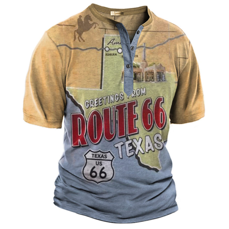 

Men's Outdoors Vintage Route 66 Henley T-Shirt