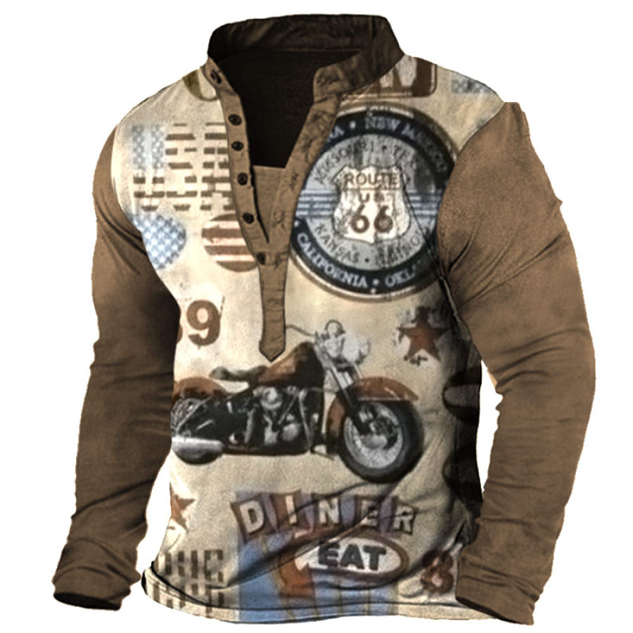 

Men's Vintage Route 66 Motorcycle Henley T-Shirt