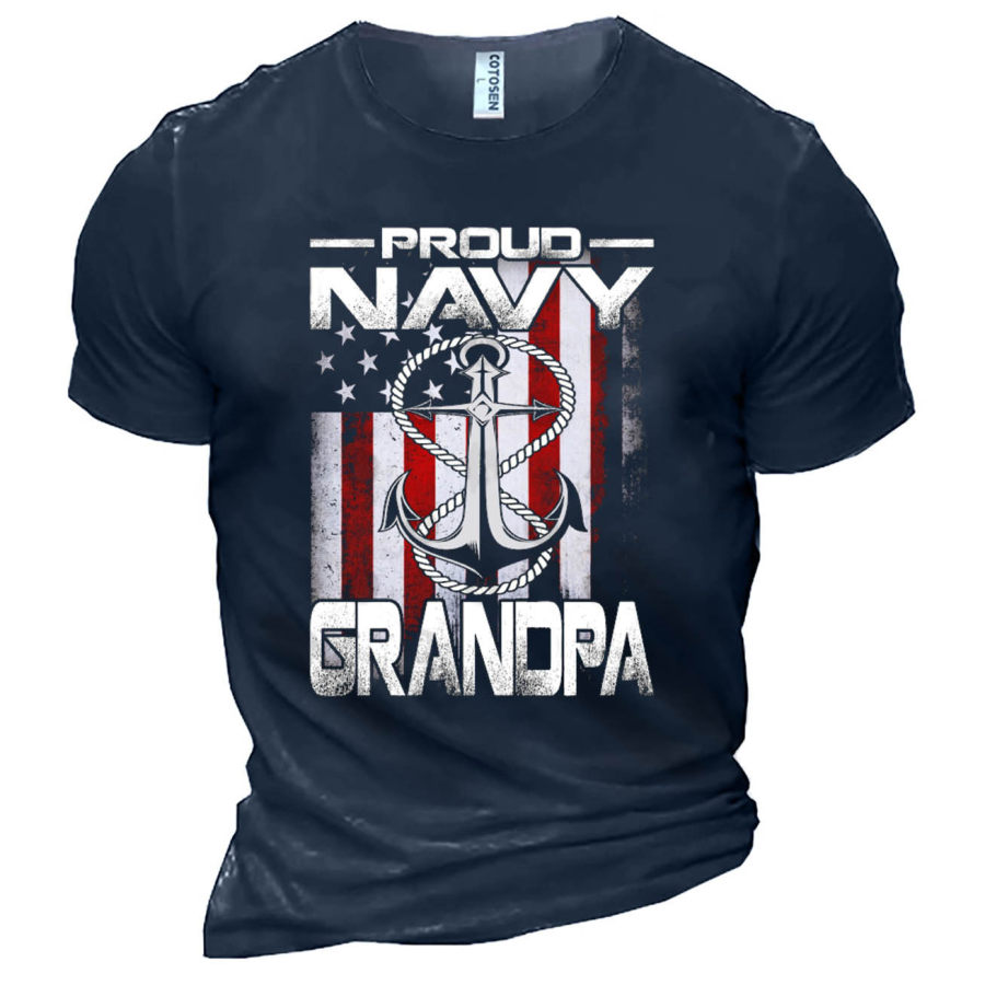 

Men's Proud Navy Grandpa Patriotic Sailor American Flag Cotton T-Shirt