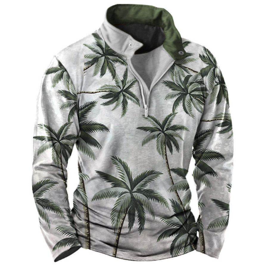 

Men's Hawaiian Coconut Zip Stand Collar Long Sleeve T-Shirt