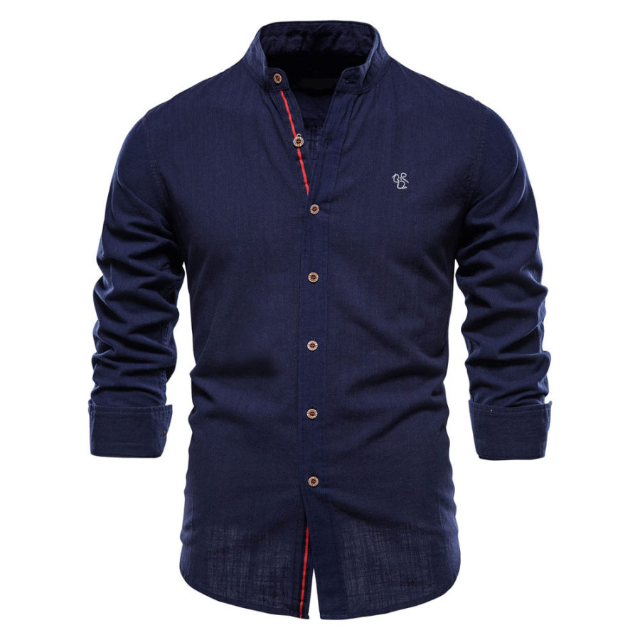 

Camicia A Maniche Lunghe Casual Slim In Cotone E Lino Da Uomo