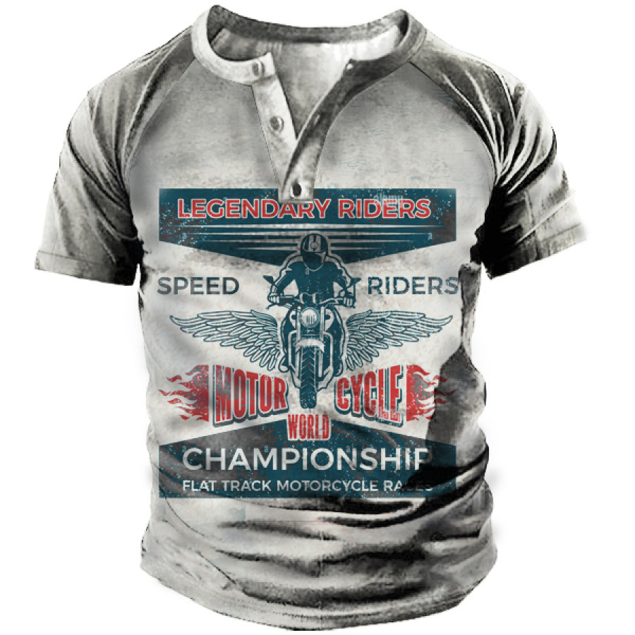 

Men's Retro Motor Cycle Short Sleeve Henley T-Shirt