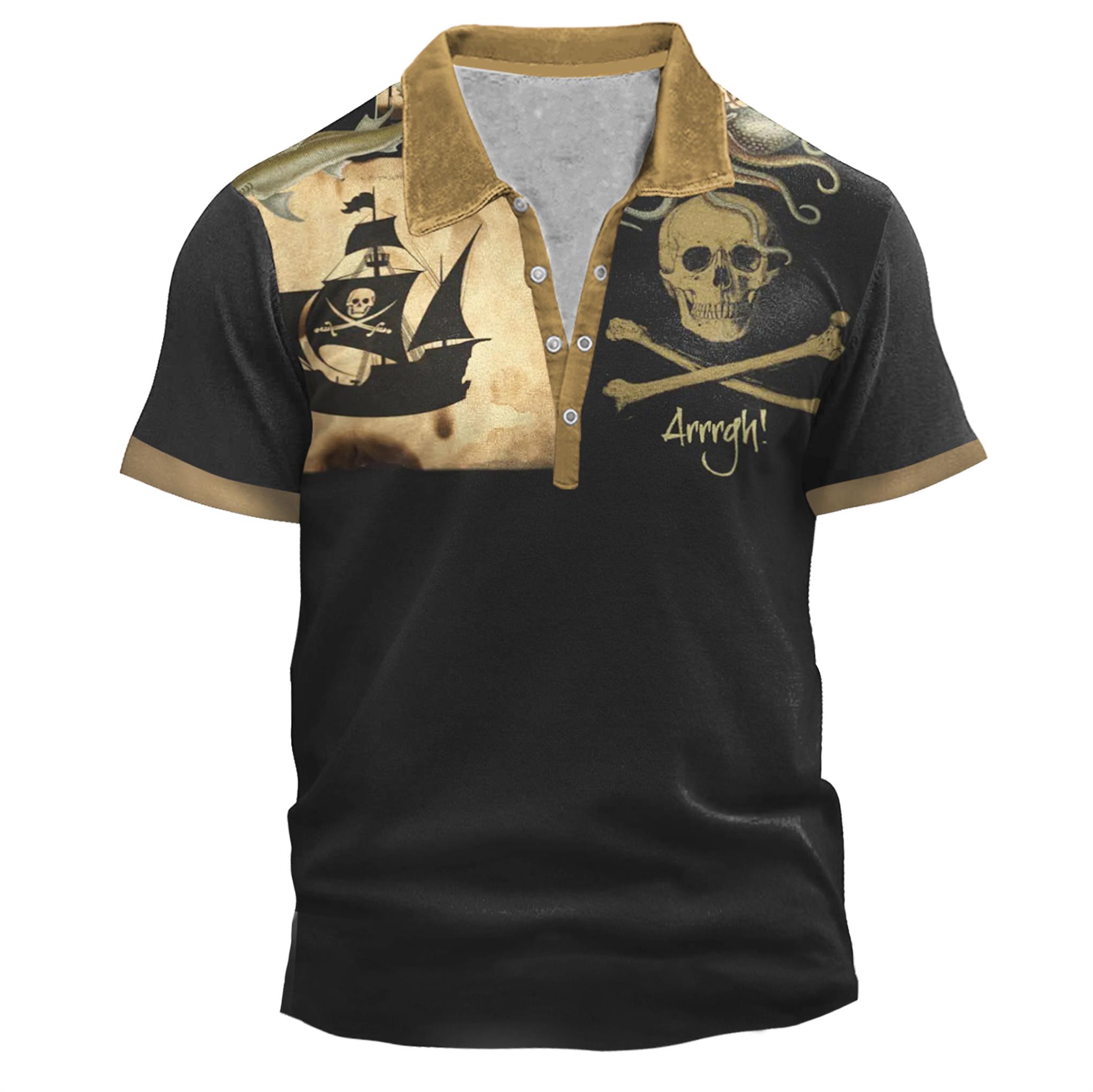 Men's Vintage Pirate Skull Chic Polo Collar T-shirt