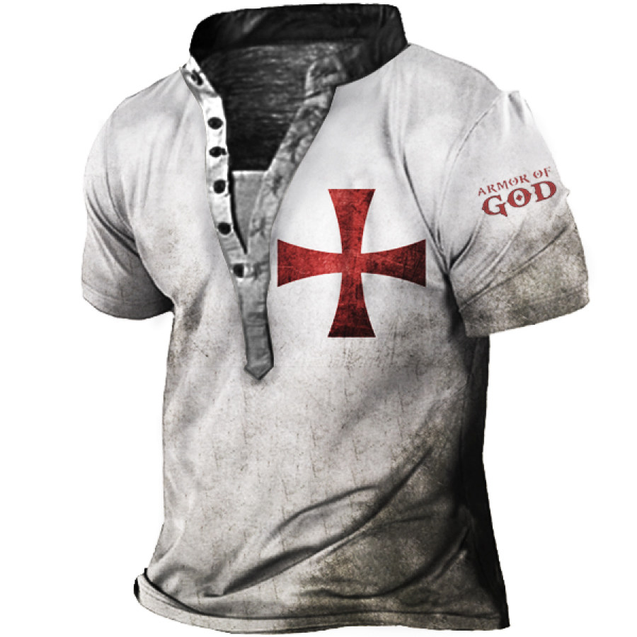 

Men's Vintage Crusader Print Henley T-Shirt