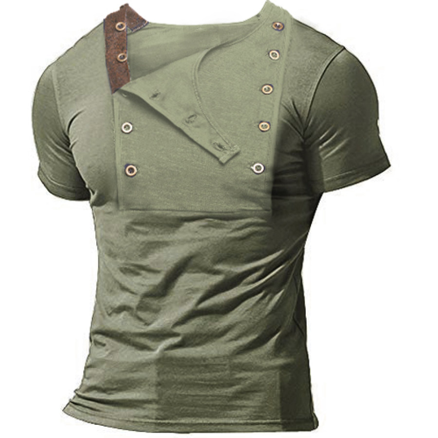

Men Outdoor Double Placket Henley T Shirt
