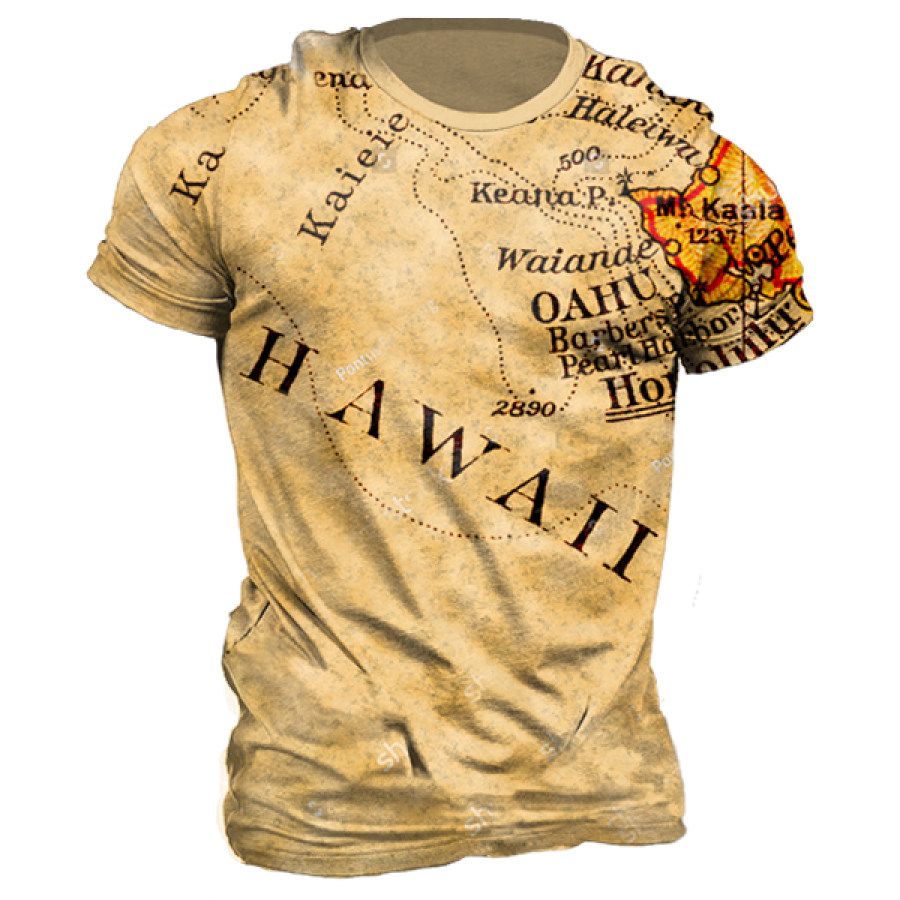 

Men's Vintage Hawaii Map Print Short Sleeve T-Shirt