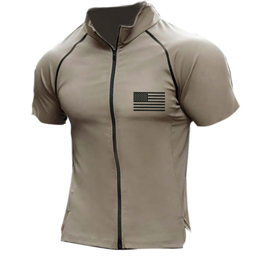 

Men's American Flag Zip Sports T-Shirt