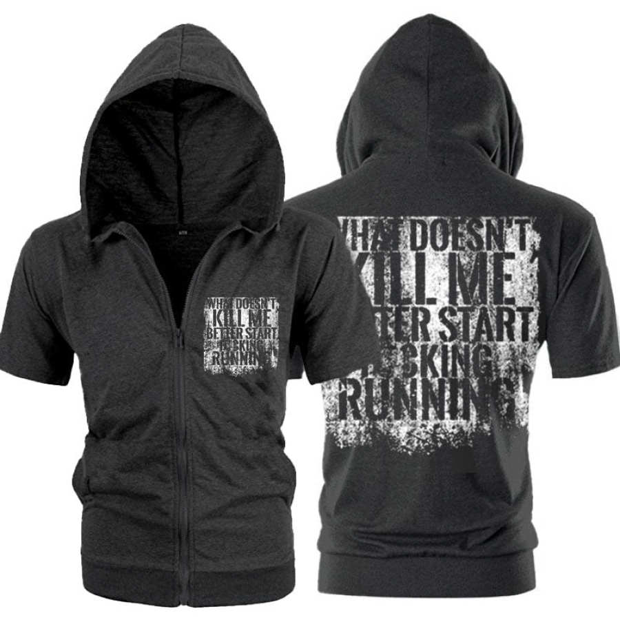 

Men's Kill Me Vintage Print Hooded Short Sleeve T-shirt