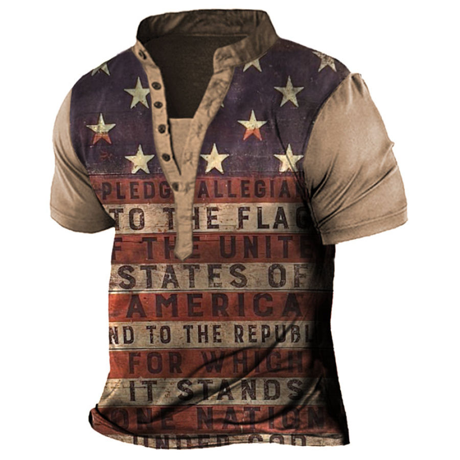 

Men's Vintage American Flag Print Henry T-Shirt