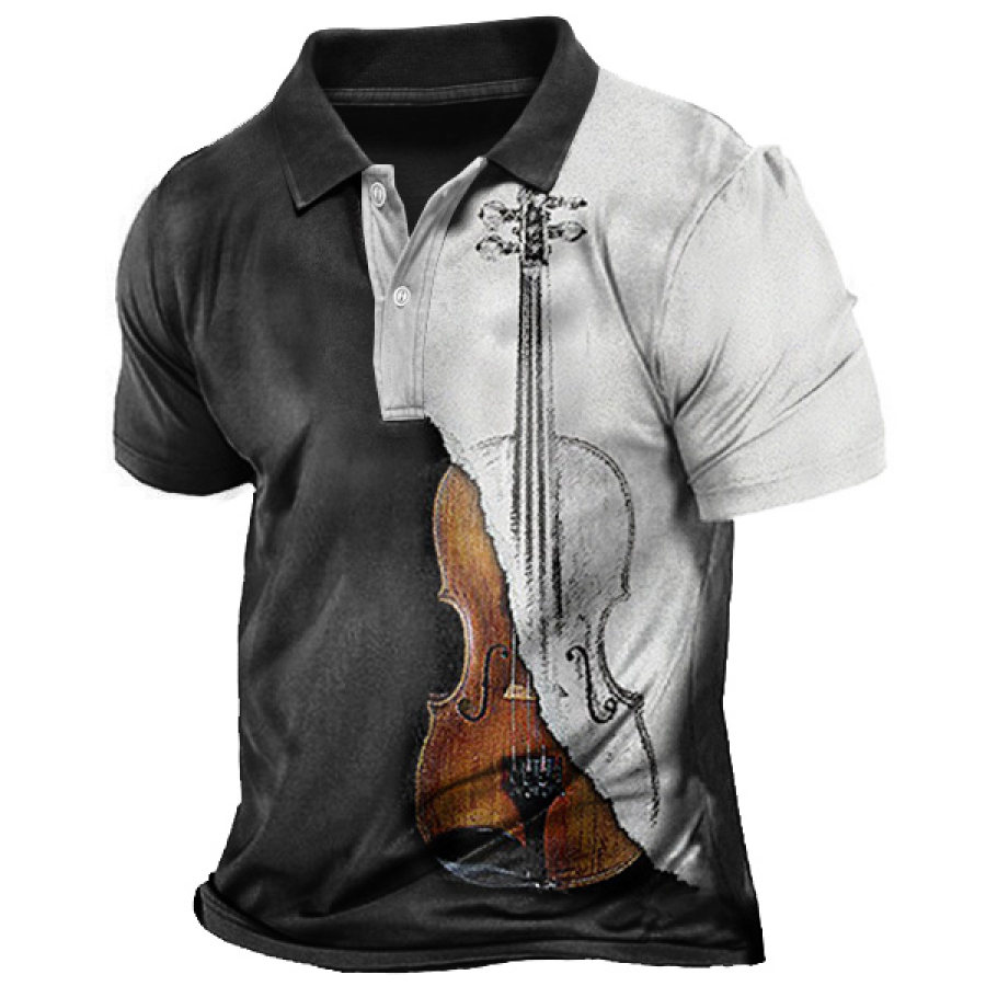 

Men's Vintage Guitar Colorblock Polo Collar T-Shirt