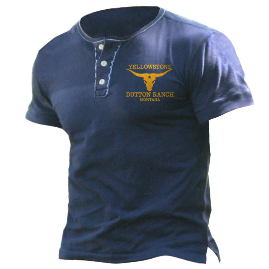 

Men's Outdoor Yellowstone Skull Bull Henley T-Shirt