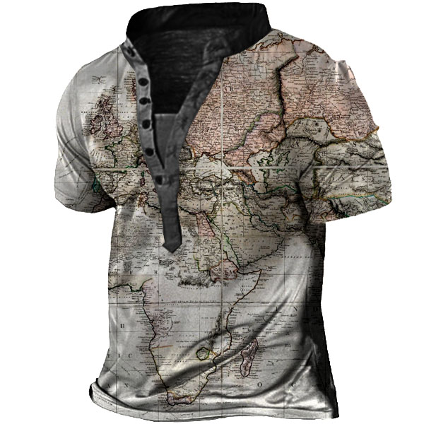 Men's World Map Henley Chic Shirt