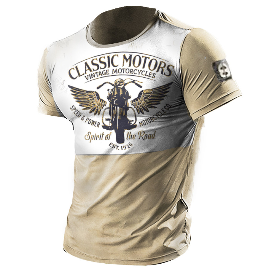 

Men's Vintage Motorcycle Print Cotton Tee