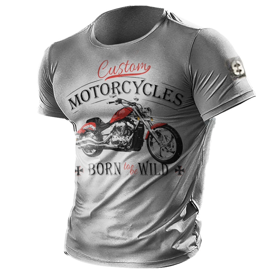 

Men's Vintage Motorcycle Print Cotton Tee