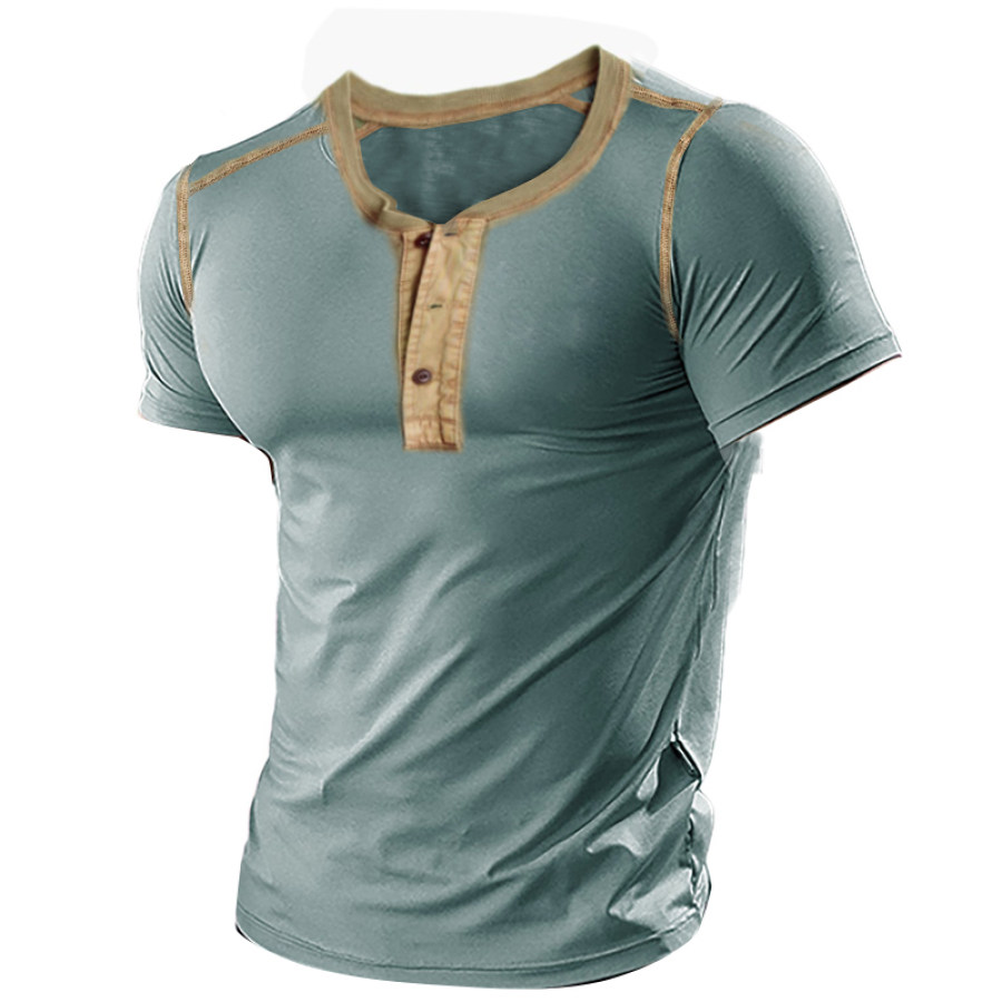 

Men's Vintage Colorblock Henley Cotton T-Shirt