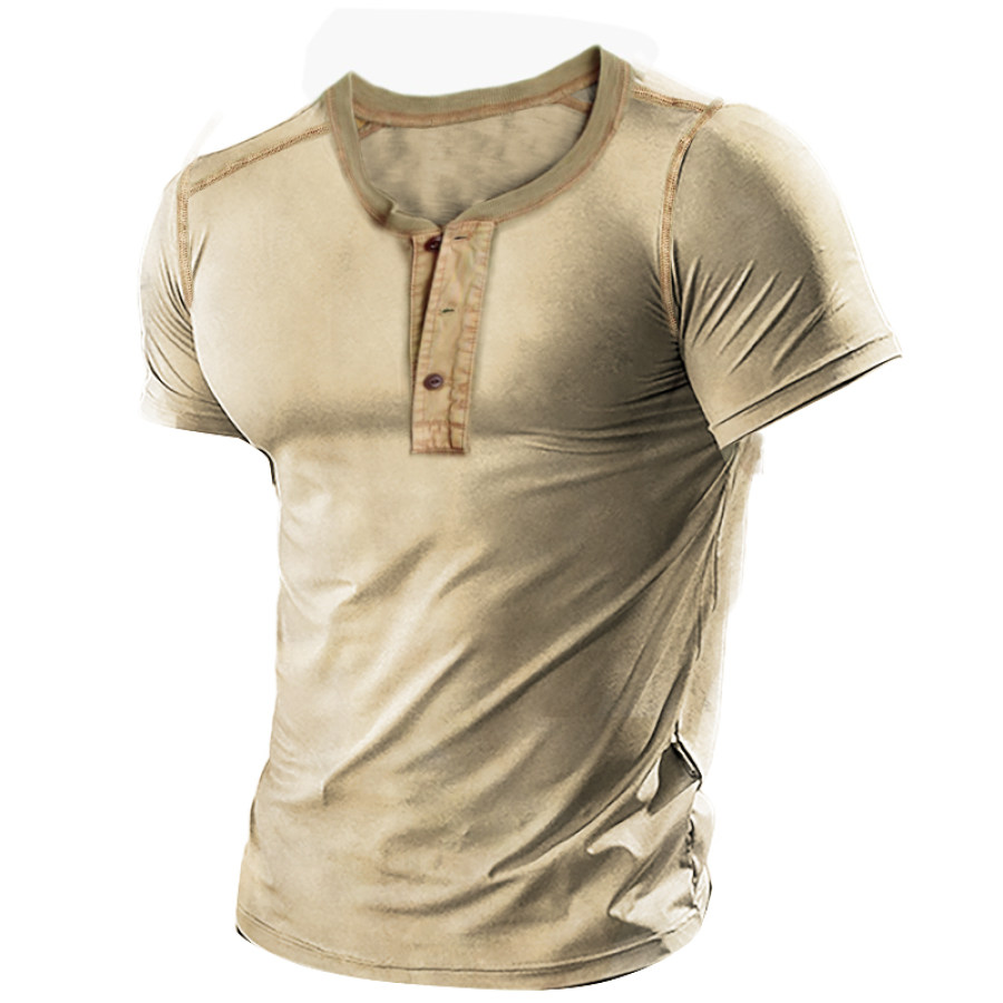 

Men's Outdoor Henley Tactical Short Sleeve Cotton T-Shirt