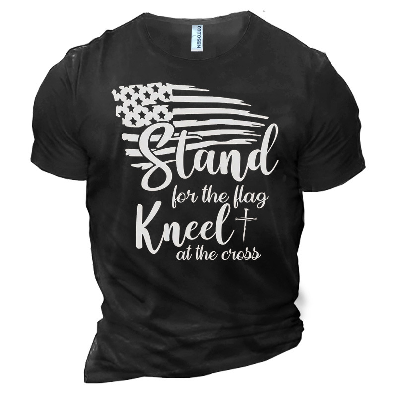 Men's Stand For The Chic Flag Kneel At The Cross Cotton T-shirt