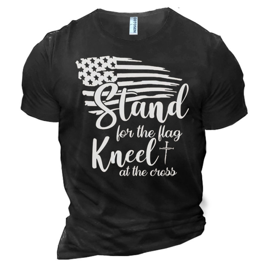 

Men's Stand For The Flag Kneel At The Cross Cotton T-Shirt