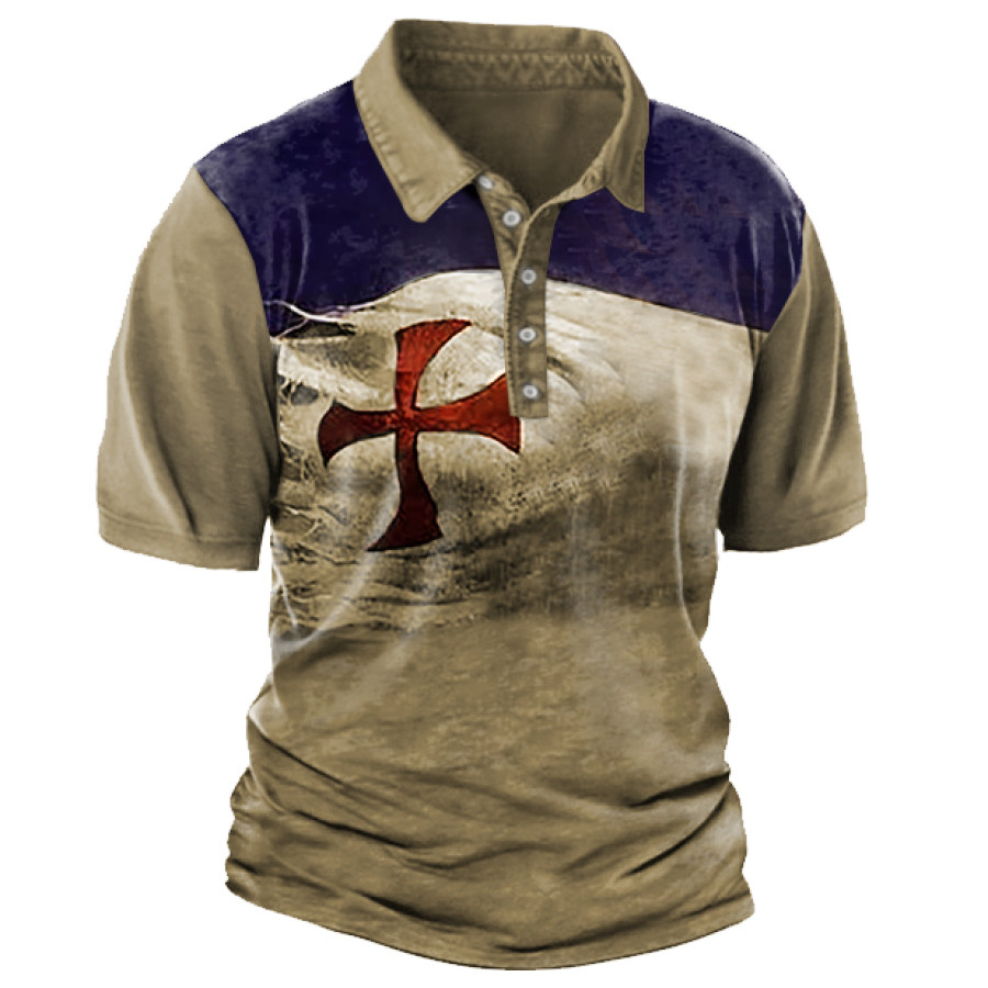 

Men's Vintage Templar Cross Polo Collar T-Shirt