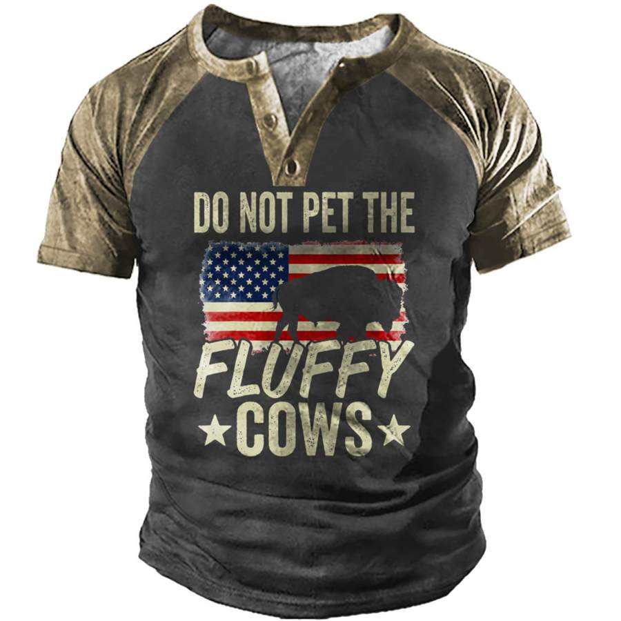 

Men's Vintage Do Not Pet The Fluffy Cows Yellowstone Henley T-Shirt
