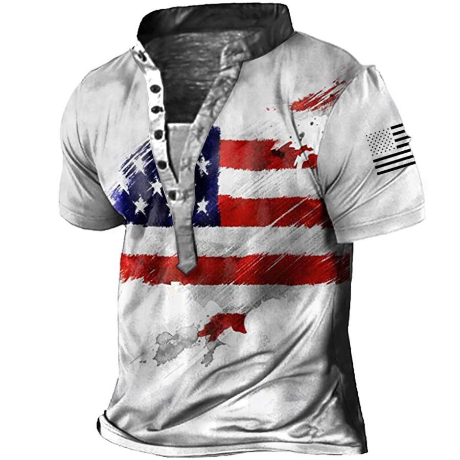

Men's Outdoor American Flag Print Henley T-Shirt