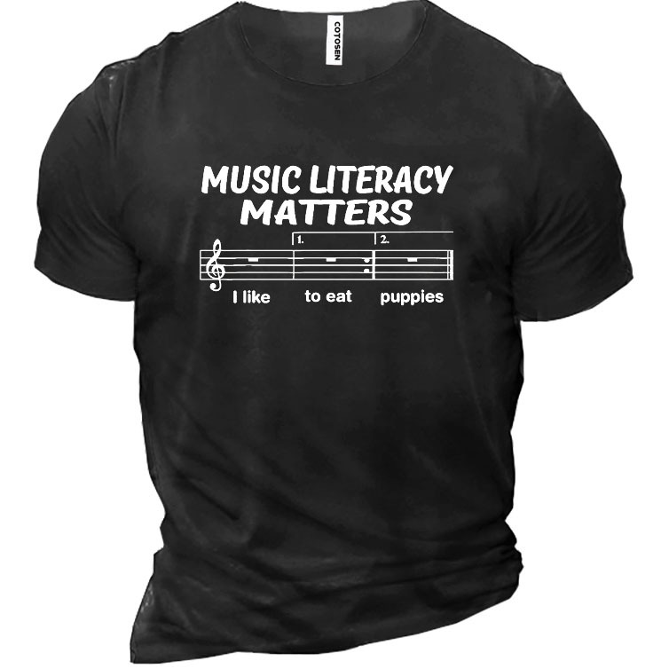 Music Literacy Matters I Chic Like To Eat Puppies Cotton Men's Shirt