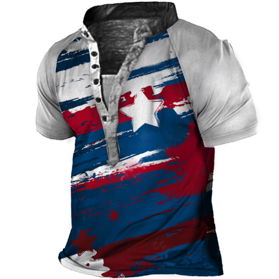 

Men's Vintage American Flag Print Henry T-Shirt