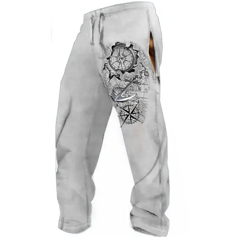 

Men's Nautical Anchor Compass Print Casual Pants