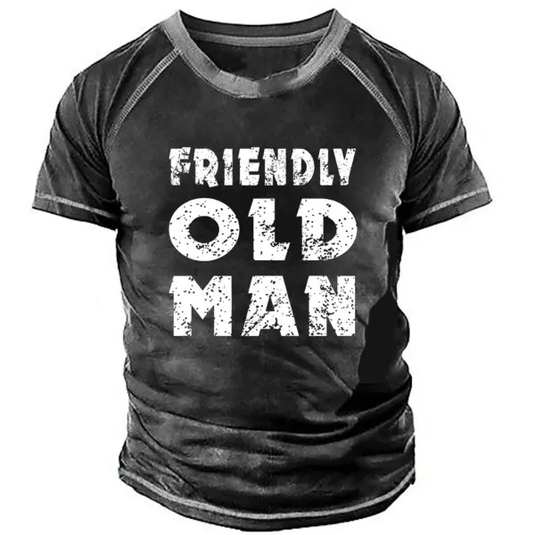 Men's Vintage OLD MAN Round Neck Short Sleeve T-Shirt - Kalesafe.com 