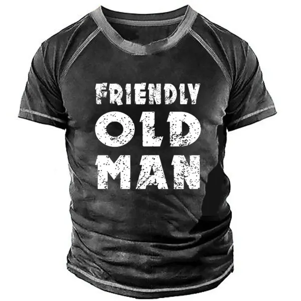 Men's Vintage OLD MAN Round Neck Short Sleeve T-Shirt - Chrisitina.com 