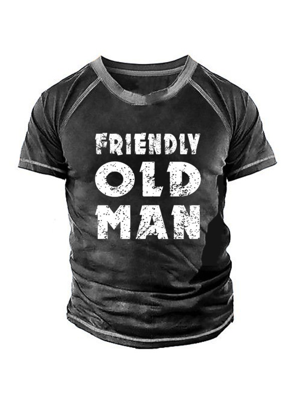 Men's Vintage OLD MAN Round Neck Short Sleeve T-Shirt