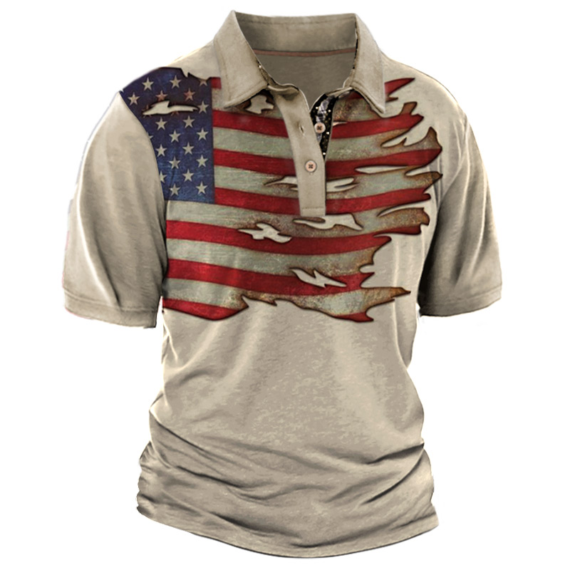 Men's Vintage American Flag Chic Polo Neck T-shirt