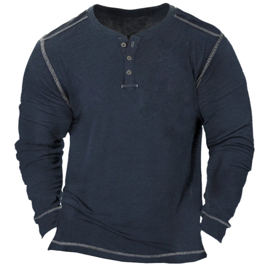 

Men's Vintage Colorblock Motorcycle Henley T-Shirt