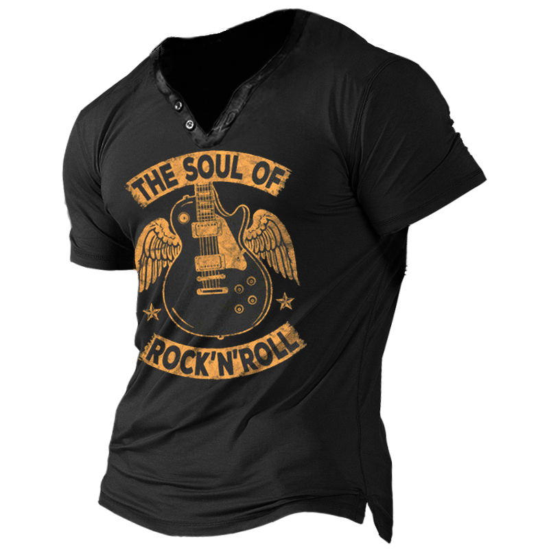Rock Never Will Die Chic Men's Vintage Metal Rock V-neck T-shirt