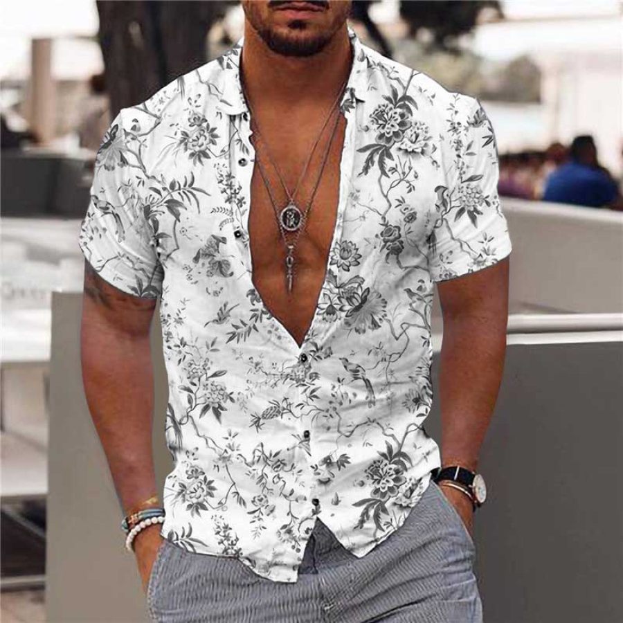 

Camisa De Manga Curta Casual Floral Havaiana Para Praia Masculina