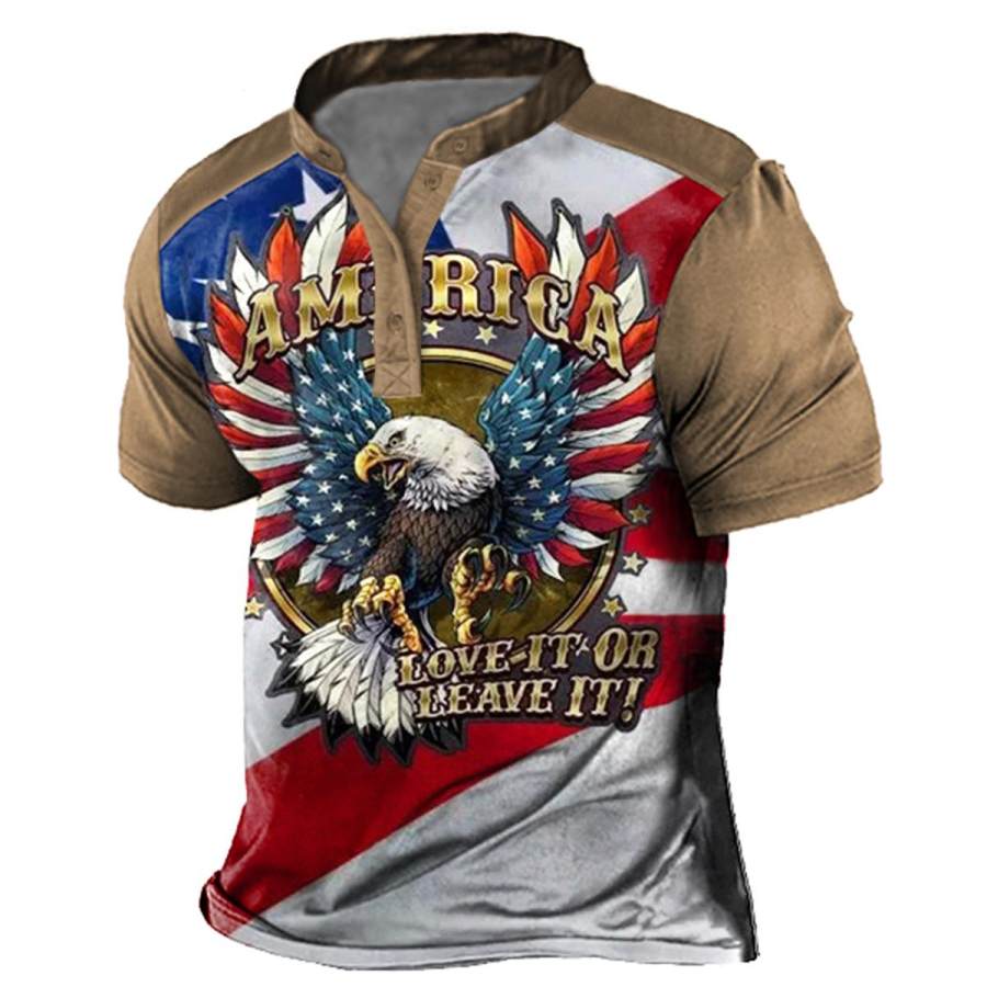 

Men's Vintage Flying Eagle American Flag Henley T-Shirt