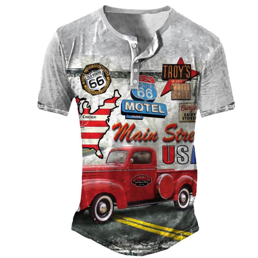 

Men's Outdoor Route 66 Cars Henley T-Shirt