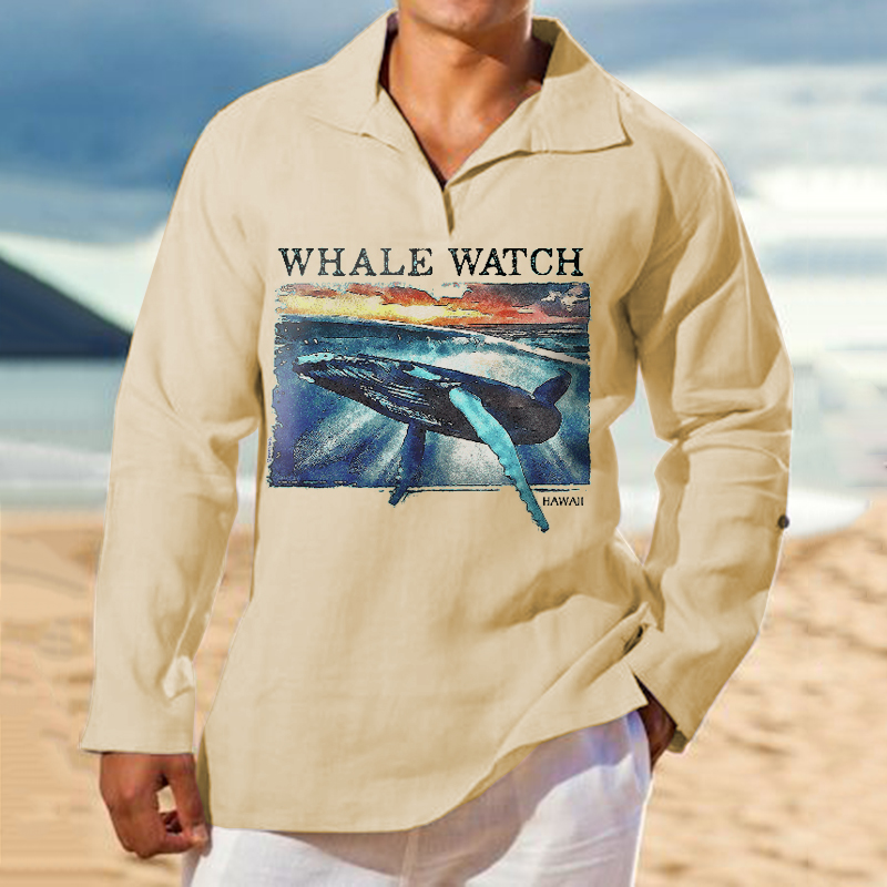 Hawaiian Shark Landscape Printed Chic Polo Shirt