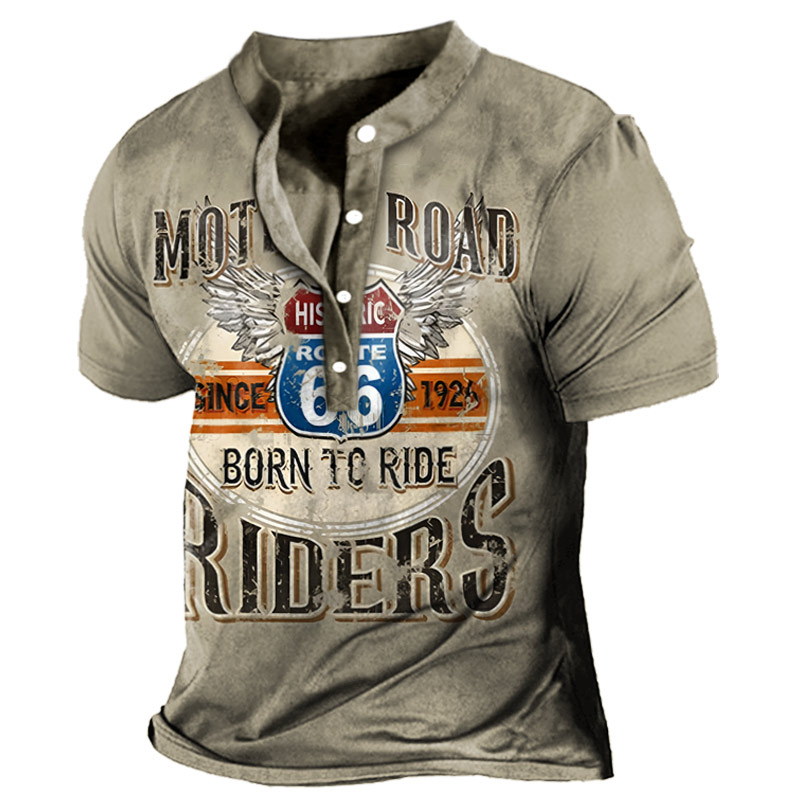 Men's Vintage Route 66 Chic Riders Henley T-shirt
