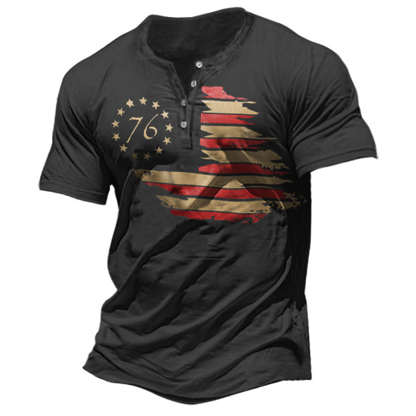 Men's Vintage 1776 American Chic Flag Henley T-shirt