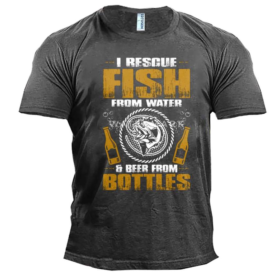 

Men's Rescue Fish From Water Beer From Bottles Cotton T-Shirt