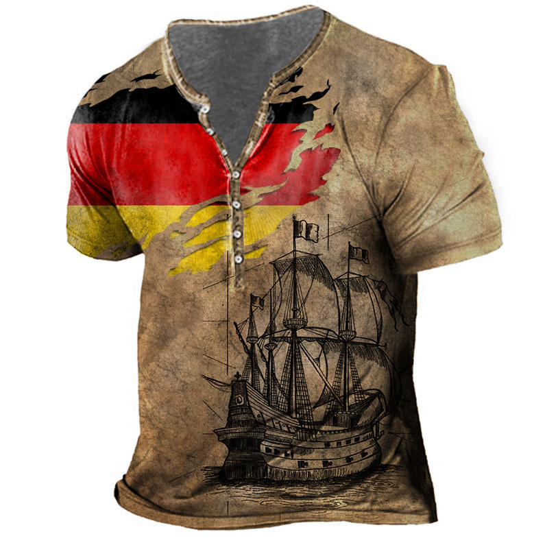 Men's Vintage German Flag Chic Sailboat Henley T-shirt
