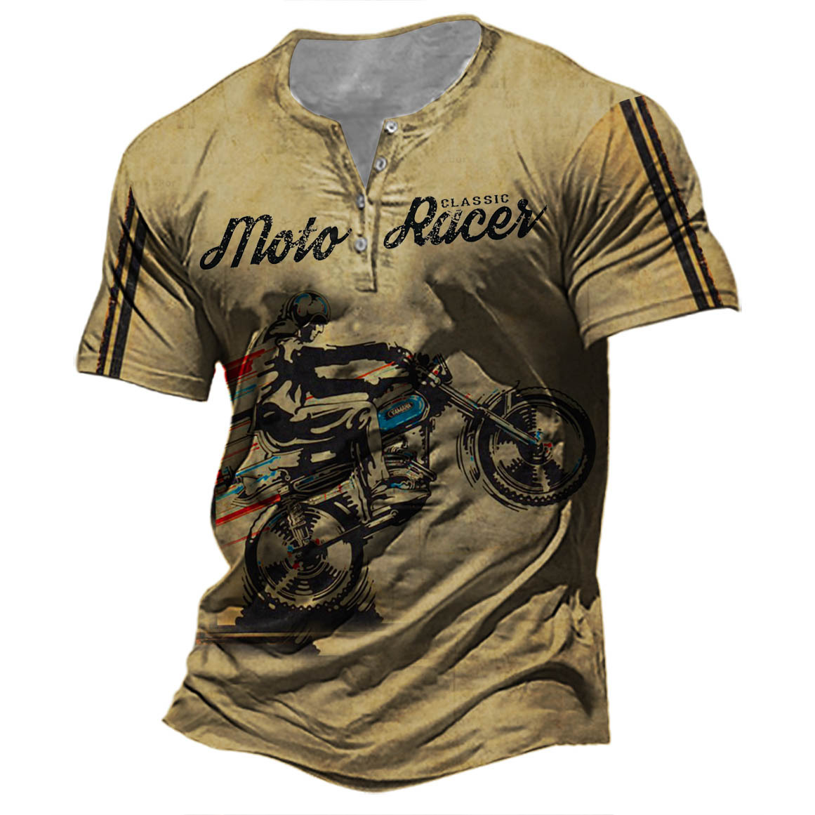 Men's Vintage Motorcycle Race Chic Henley T-shirt