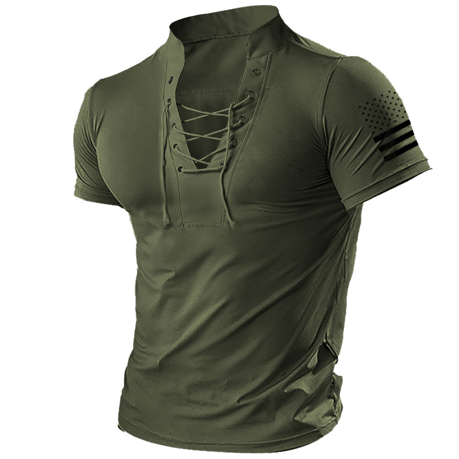 

Men's Outdoor American Flag Drawstring Tactical Sports T-Shirt