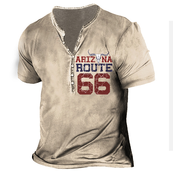 Men's Vintage American Arizona Chic Route 66 Henley T-shirt