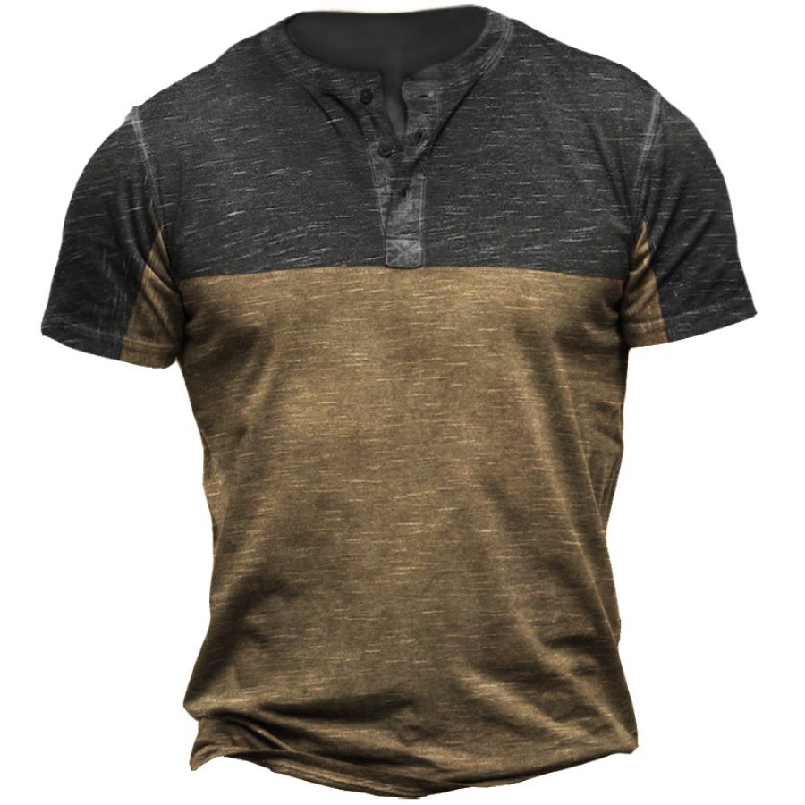 

Men's Vintage Colorblock Henley Collar T-Shirt