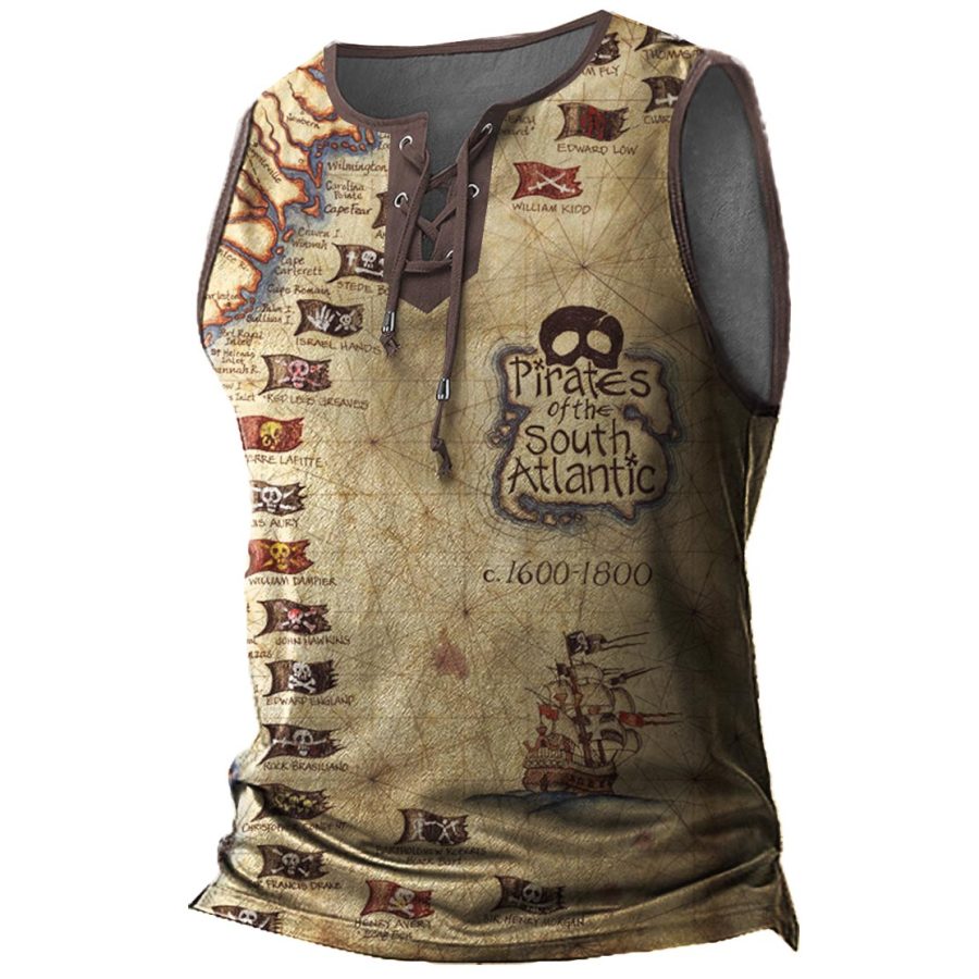 

Men's Vintage Pirate Skull Lace-Up Tank Top
