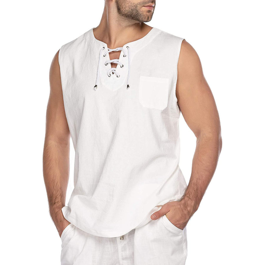 

Men's Sleeveless Cotton Linen Vest T-Shirt
